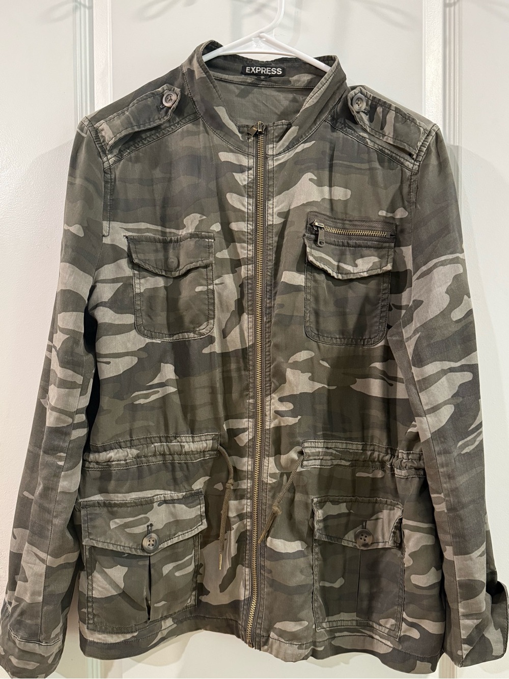 Express Women's Green Camo Zip-Front Utility
